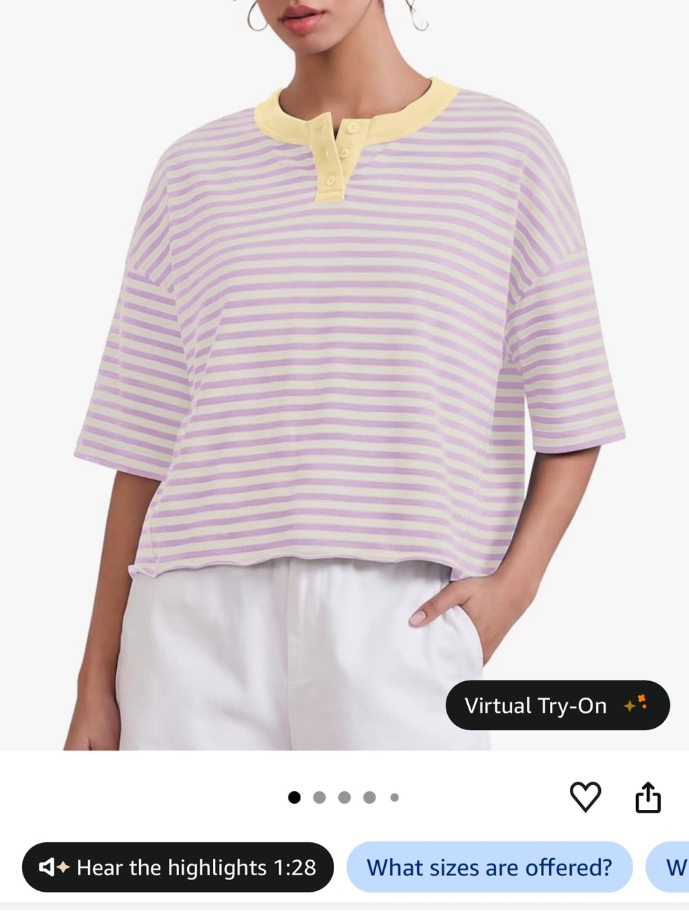Amazon Lavender and Yellow Striped Cropped Henley Tee